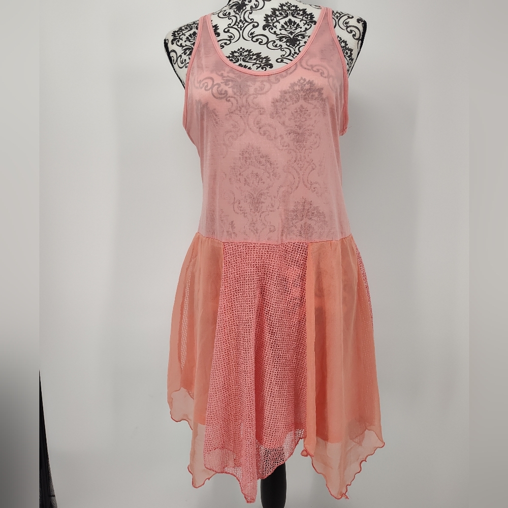 Pretty Angel Coral Sheer Chiffon Mini Dress Women's Medium